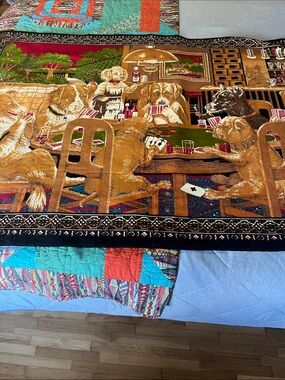 1970’s Novelty Dogs Playing Poker Tapestry Multicolor